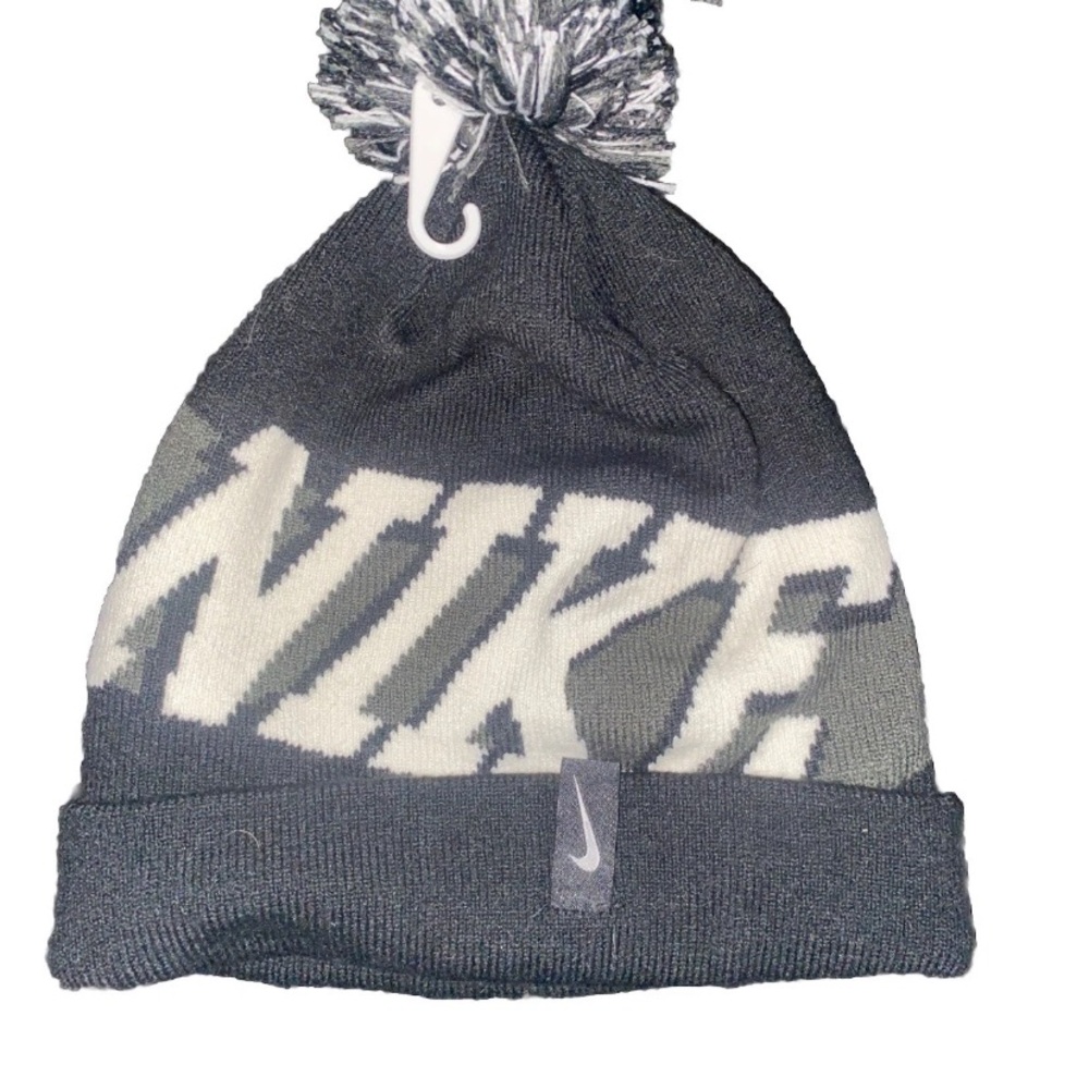 Nike Kids Black and White Pom-Pom Knit Beanie
